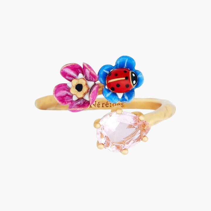 Faceted Crystal, Flower And Ladybird You And Me Rings | ANBM6021 - Les Nereides
