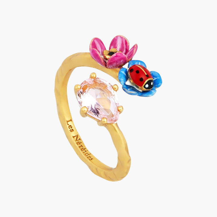 Faceted Crystal, Flower And Ladybird You And Me Rings | ANBM6021 - Les Nereides