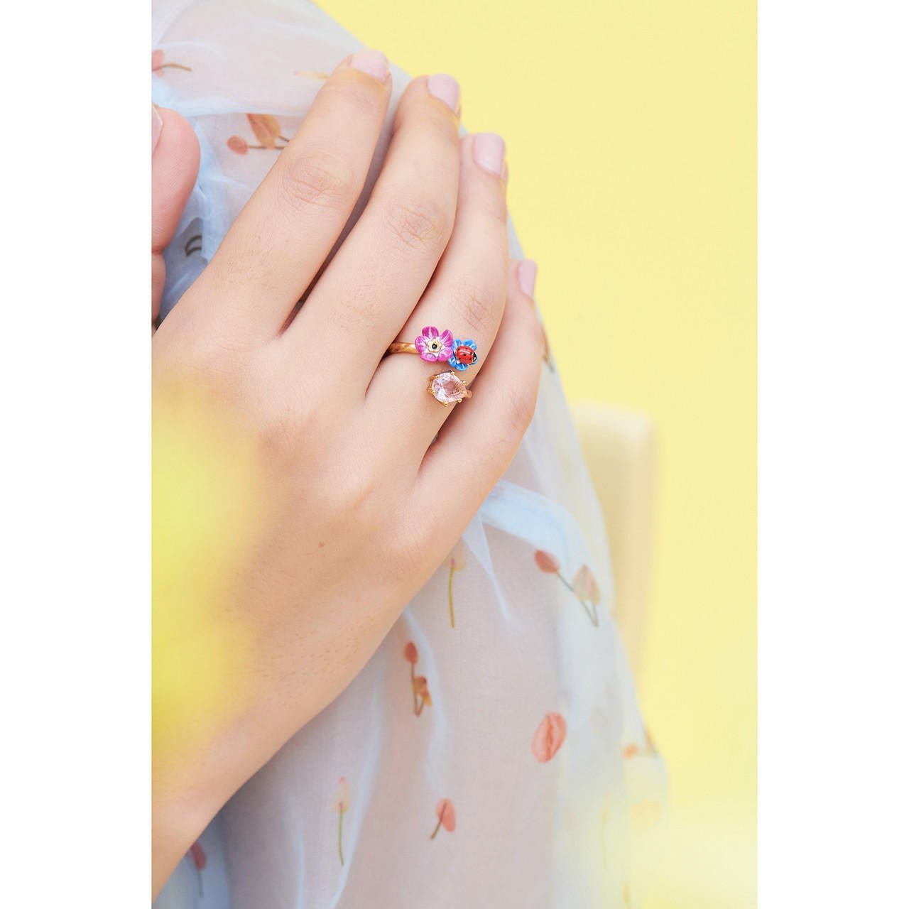 Faceted Crystal, Flower And Ladybird You And Me Rings | ANBM6021 - Les Nereides