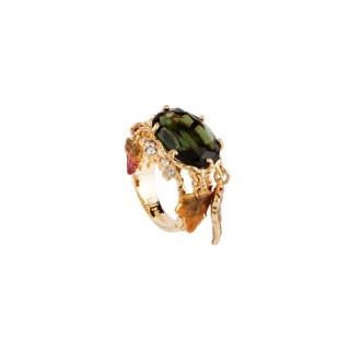 Feuilles D'Automne Green Crystal Stone And Foliage Rings | ACFA604/11 - Les Nereides