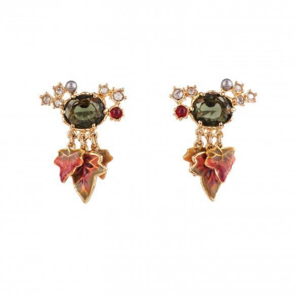 Feuilles D'Automne Green Crystal Stone, Crystals And Foliage Earrings | ACFA1021 - Les Nereides