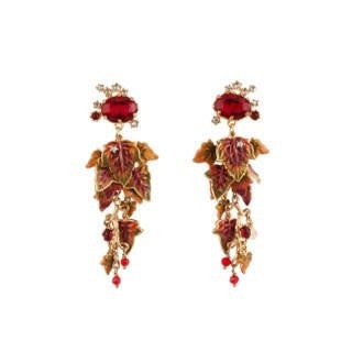 Feuilles D'Automne Red Crystal Stone And Cascade Of Leaves Earrings | ACFA1051 - Les Nereides