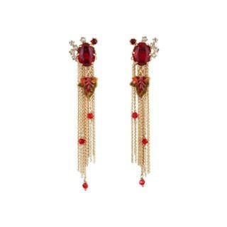 Feuilles D'Automne Red Crystal Stone And Long Chains Earrings | ACFA1071 - Les Nereides