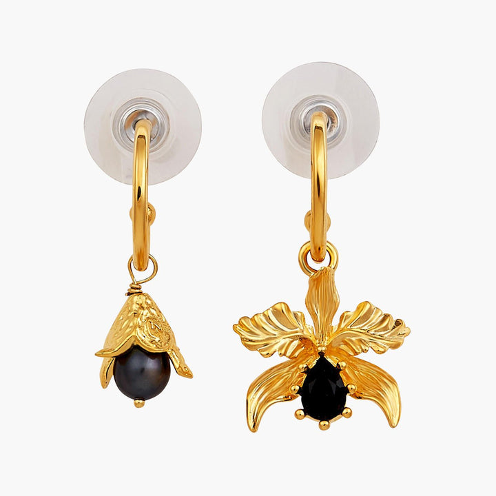 Flamboyant Orchid And Black Freshwater Pearl Post Earrings | AOOC1101 - Les Nereides