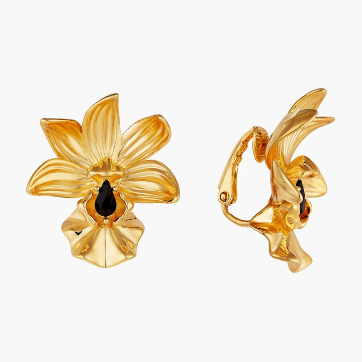 Flamboyant Orchid And Cut Crystal Earrings | AOOC1151 - Les Nereides