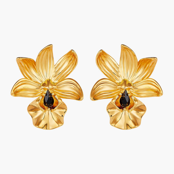 Flamboyant Orchid And Cut Crystal Earrings | AOOC1151 - Les Nereides
