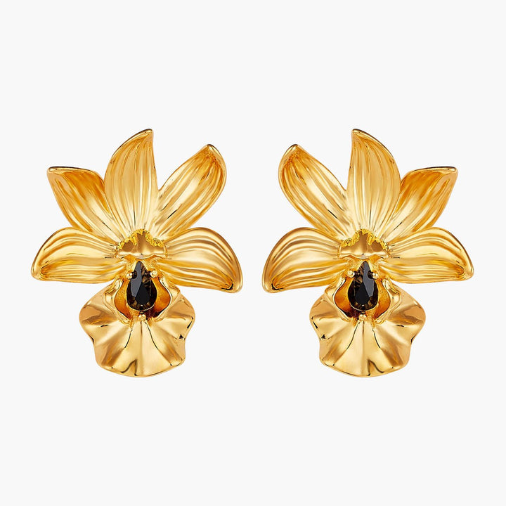 Flamboyant Orchid And Cut Crystal Earrings | AOOC1151 - Les Nereides