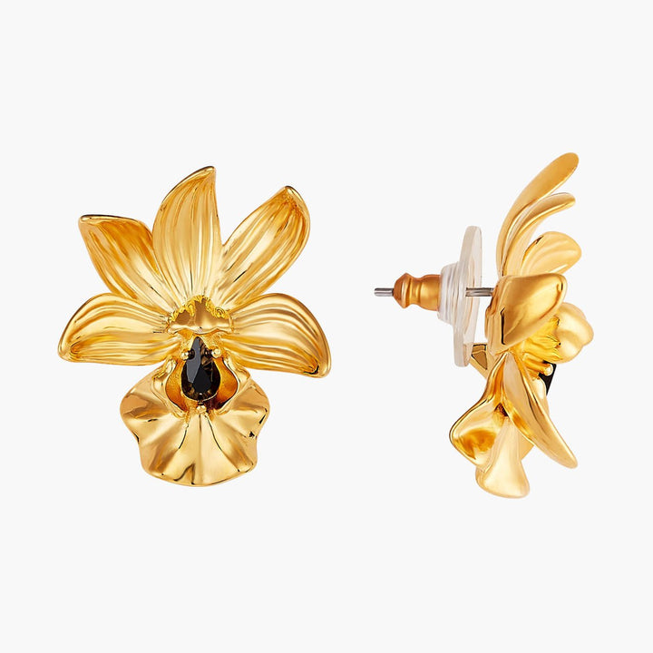 Flamboyant Orchid And Cut Crystal Earrings | AOOC1151 - Les Nereides