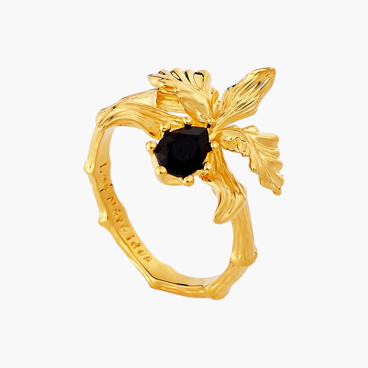 Flamboyant Orchid And Faceted Crystal Stone Adjustable Ring | AOOC6051 - Les Nereides