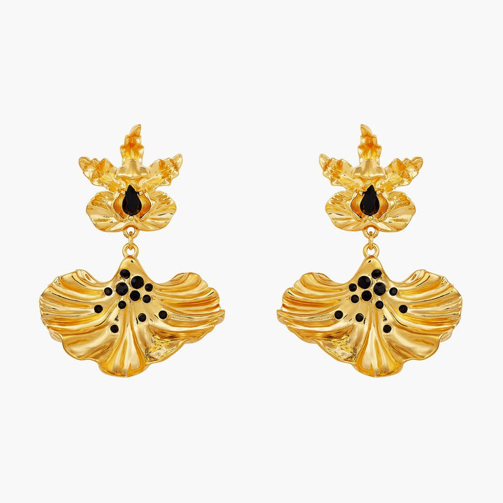 Flamboyant Orchid Petal And Cut Cristal Dangling Earrings | AOOC1091 - Les Nereides