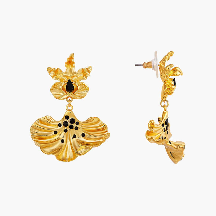 Flamboyant Orchid Petal And Cut Cristal Dangling Earrings | AOOC1091 - Les Nereides