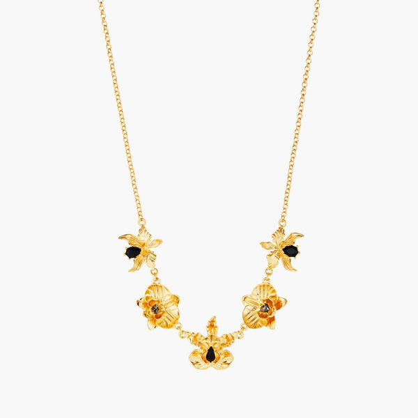 Flamboyant Orchids And Cut Crystals Statement Necklace | AOOC3121 - Les Nereides
