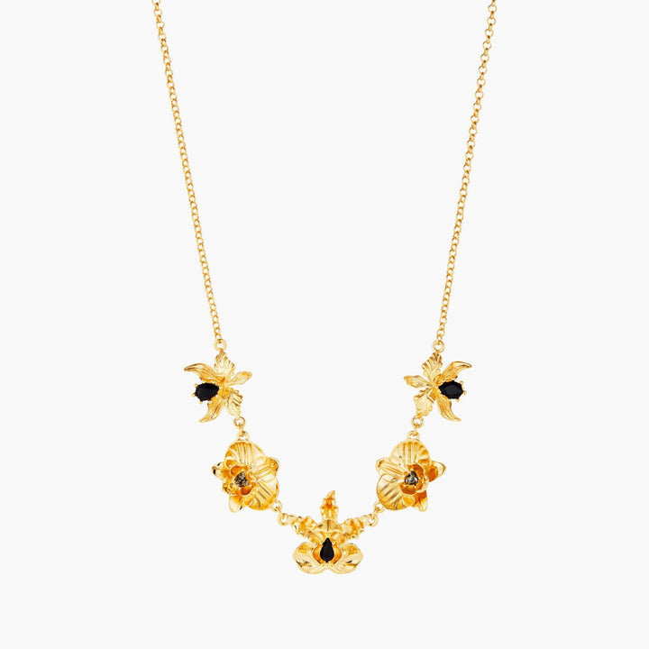 Flamboyant Orchids And Cut Crystals Statement Necklace | AOOC3121 - Les Nereides
