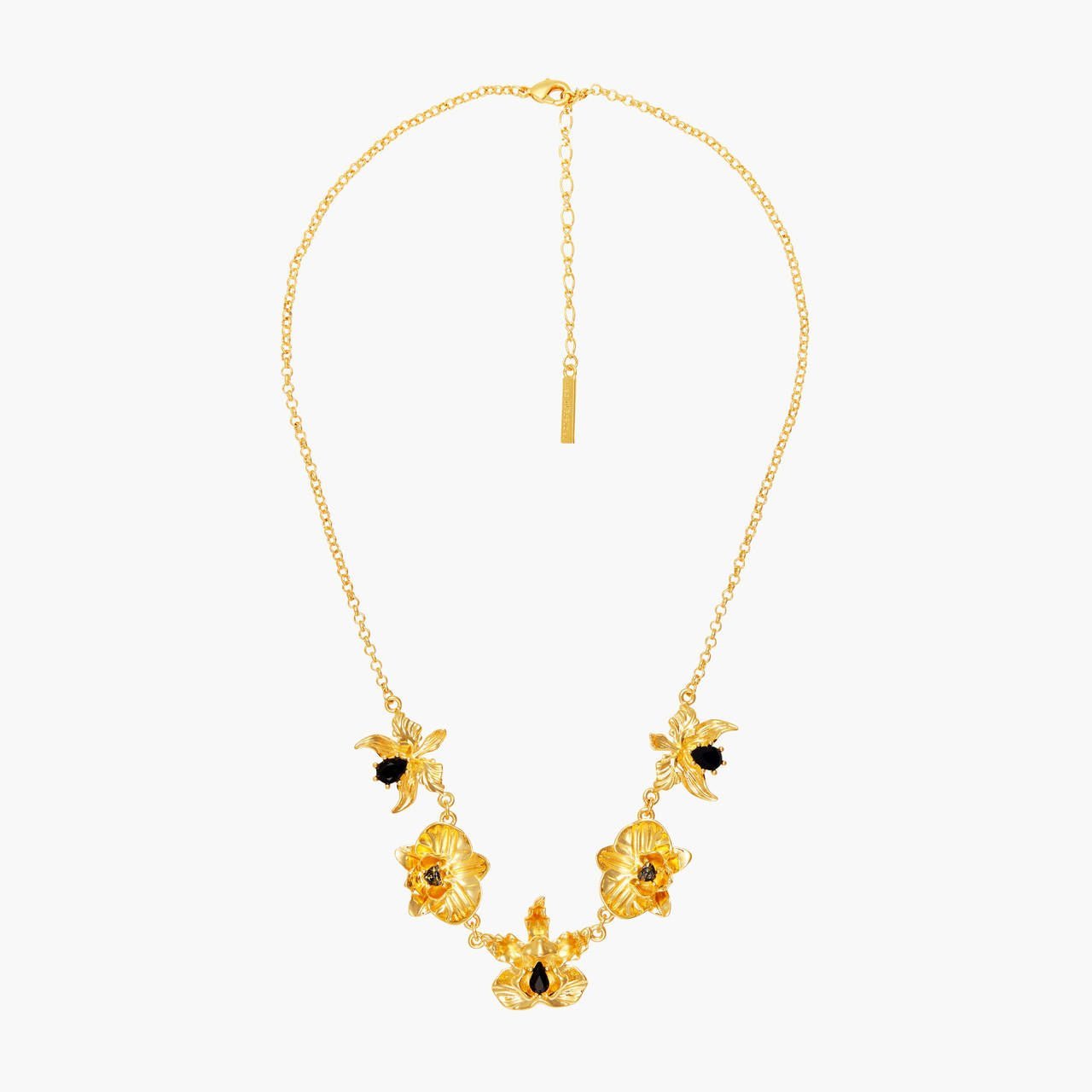 Flamboyant Orchids And Cut Crystals Statement Necklace | AOOC3121 - Les Nereides