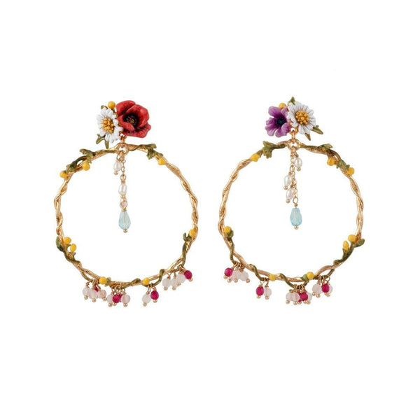 Floraisons Sauvages Beads & Flowers On Large Branches Hoops Earrings | ADFS110T/1 - Les Nereides