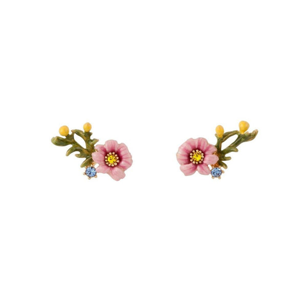 Floraisons Sauvages Pink Flower And Crystal Earrings | ADFS105T/1 - Les Nereides