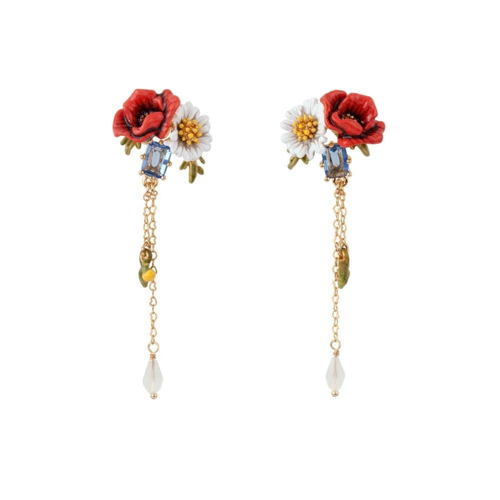 Floraisons Sauvages Poppy, Daisy, Blue Stone & Chains Earrings | ADFS106T/1 - Les Nereides