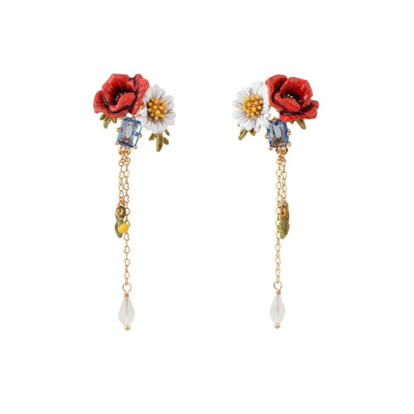 Floraisons Sauvages Poppy, Daisy, Blue Stone & Chains Earrings | ADFS106T/1 - Les Nereides