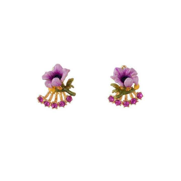 Floraisons Sauvages Purple Flower W/Fuchsia Rhinestone Ear Jacket Earrings | ADFS1081 - Les Nereides
