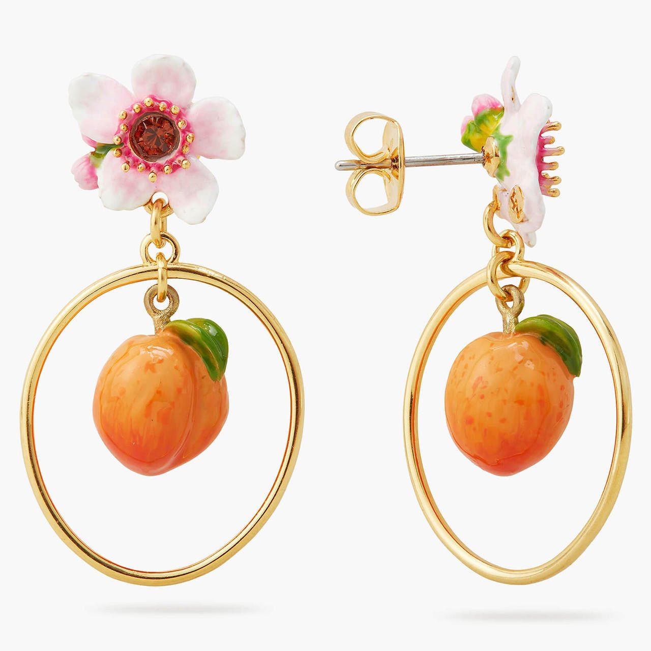 Orange and orange blossom baroque style stud earrings  Les Néréides