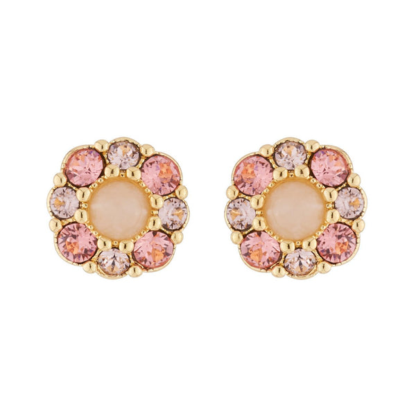 Flower And Pink Rhinestone On Earrings | AJPF107 - Les Nereides