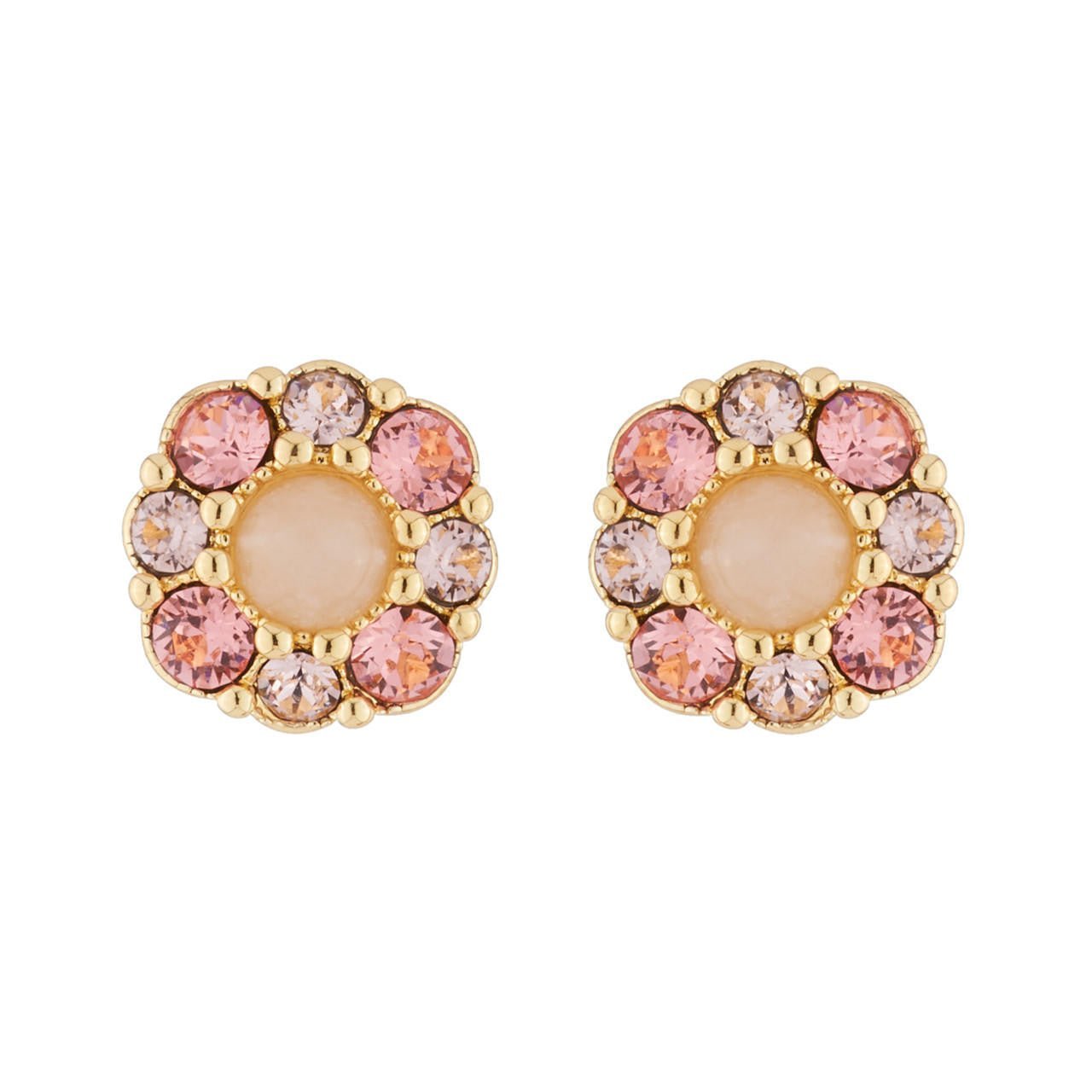 Flower And Pink Rhinestone On Earrings | AJPF107 - Les Nereides
