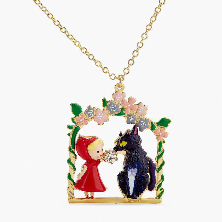 Flower Arc Little Red Riding Hood And Big Bad Wolf Pendant Necklace | APBB3071 - Les Nereides