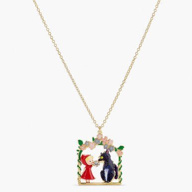 Flower Arc Little Red Riding Hood And Big Bad Wolf Pendant Necklace | APBB3071 - Les Nereides