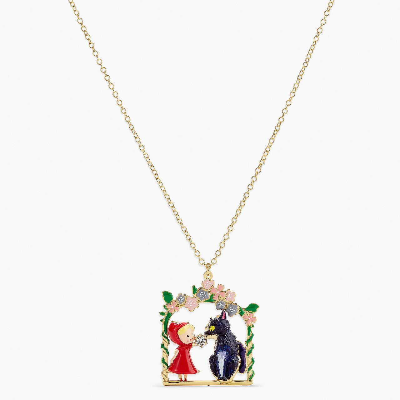 Flower Arc Little Red Riding Hood And Big Bad Wolf Pendant Necklace | APBB3071 - Les Nereides