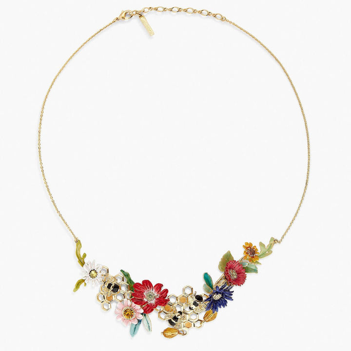 Flowers And Bees On Honeycomb Statement Necklace | APPM3021 - Les Nereides