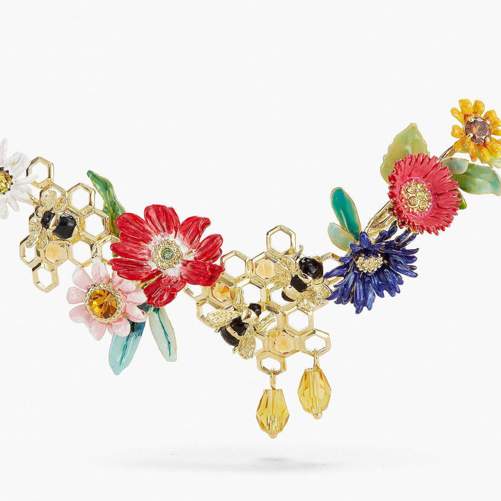 Flowers And Bees On Honeycomb Statement Necklace | APPM3021 - Les Nereides