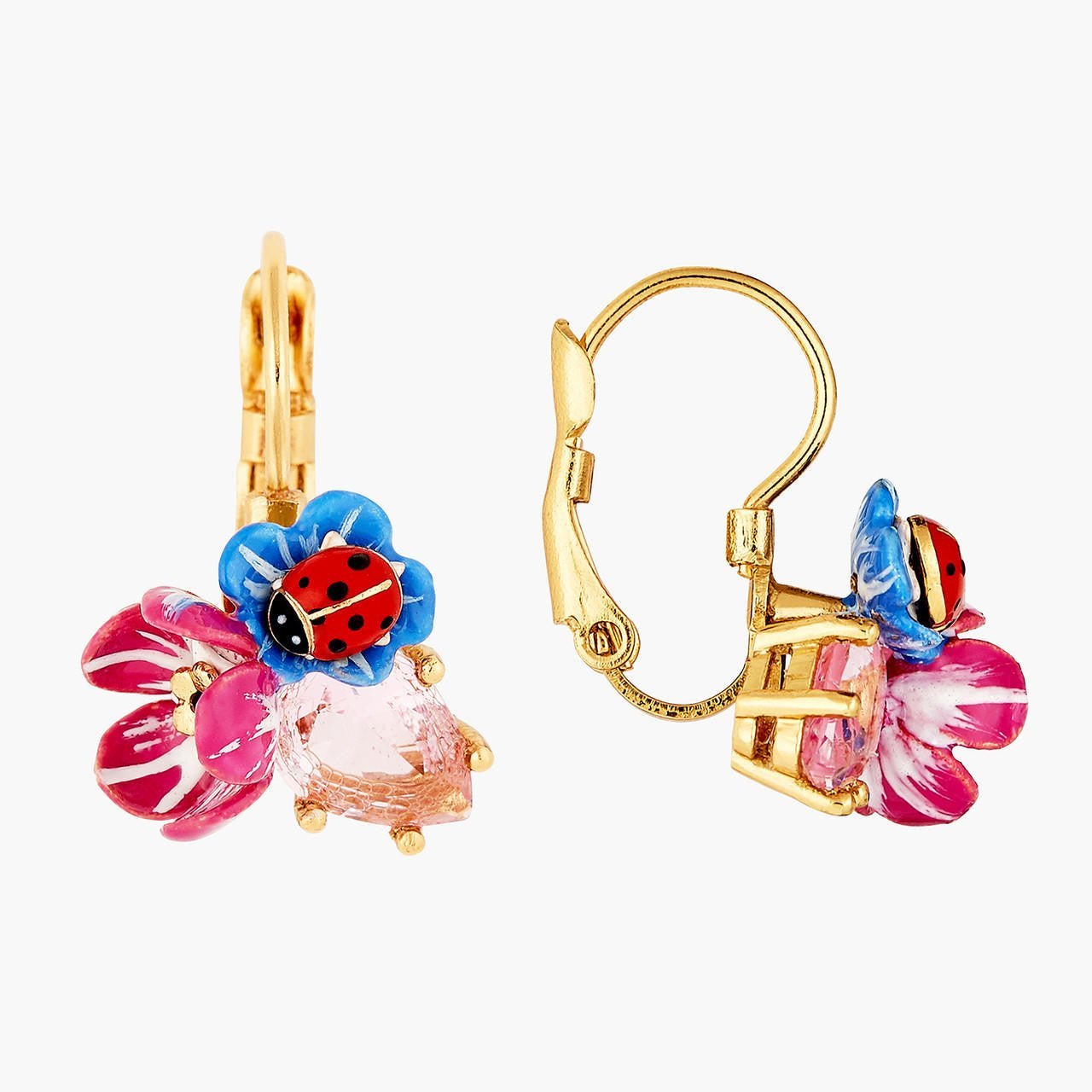 Flowers And Ladybirds Faceted Crystal Petal Earrings | ANBM1041 - Les Nereides