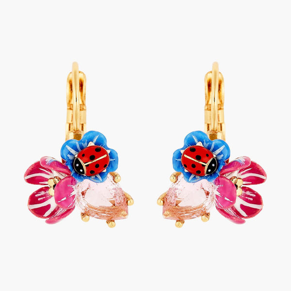Flowers And Ladybirds Faceted Crystal Petal Earrings | ANBM1041 - Les Nereides