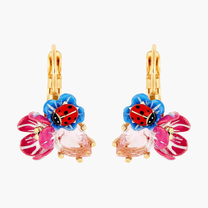 Flowers And Ladybirds Faceted Crystal Petal Earrings | ANBM1041 - Les Nereides