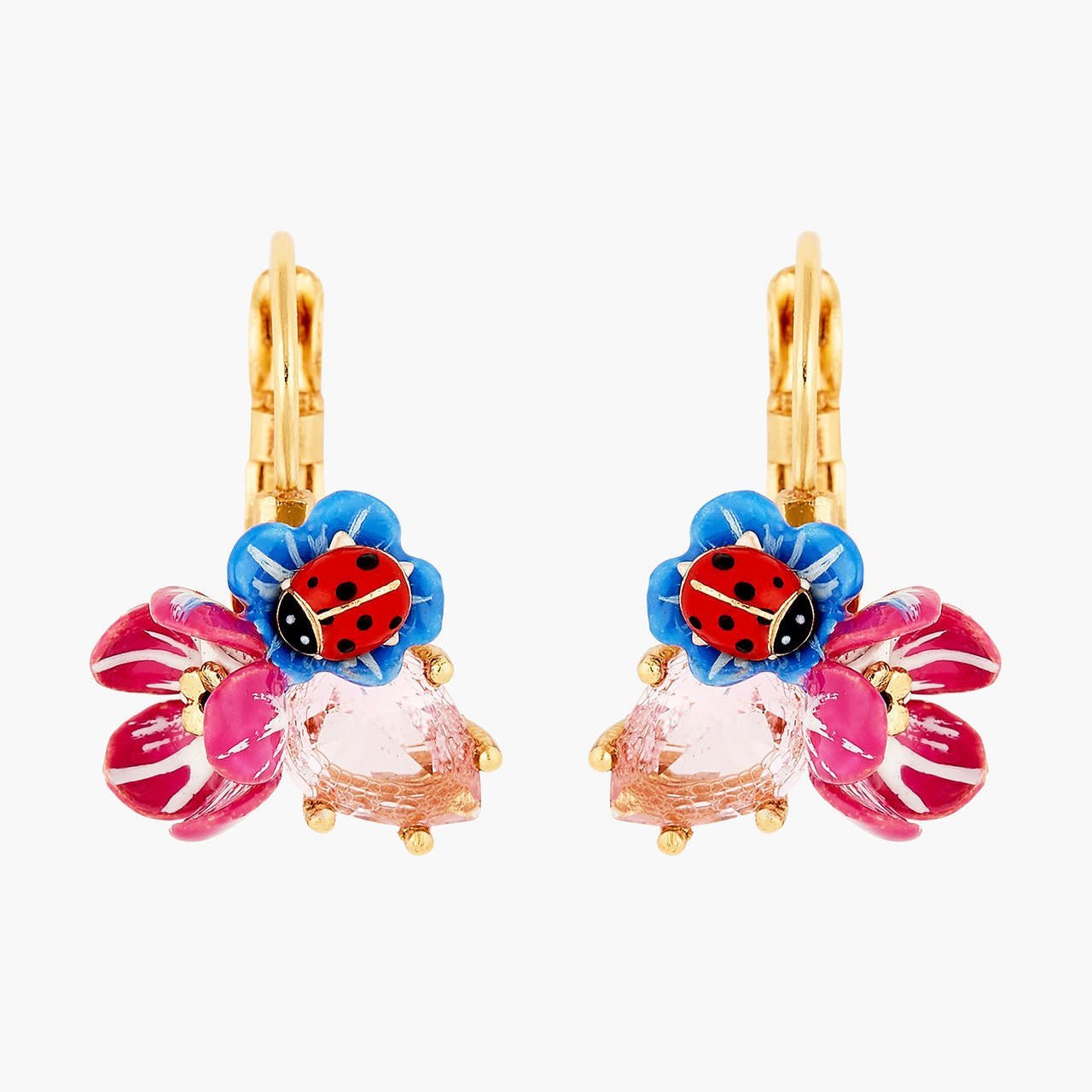 Flowers And Ladybirds Faceted Crystal Petal Earrings | ANBM1041 - Les Nereides
