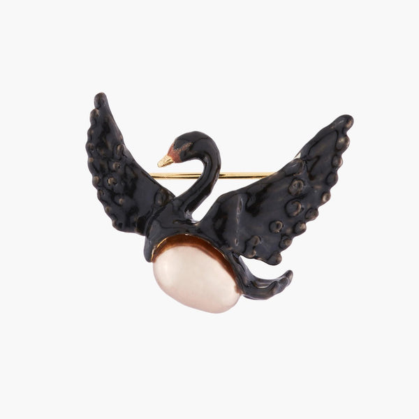 Flying Black Swan And Grey Pearl Brooch Brooch | Akcy5012 - Les Nereides