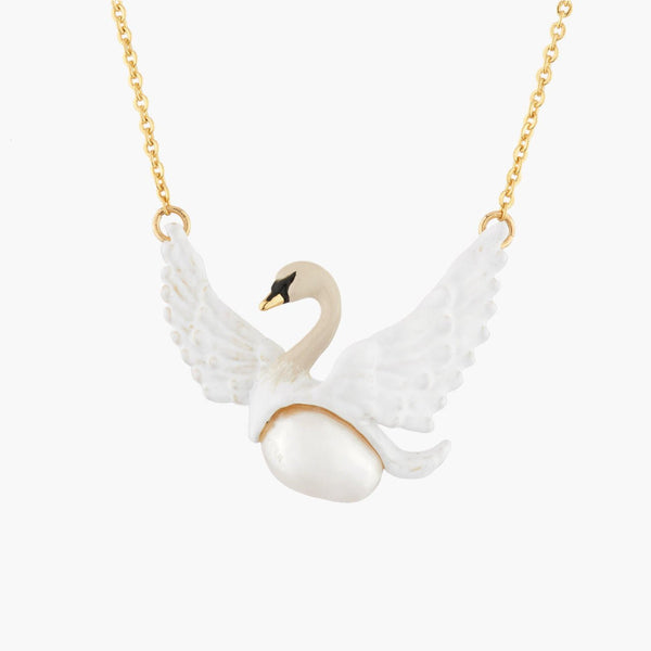 Flying White Swan And Baroque Pearl Necklace | Akcy3021 - Les Nereides