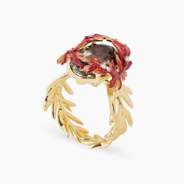 Foliage, Stones And Small Crystals Cocktail Ring | AQPS6021 - Les Nereides