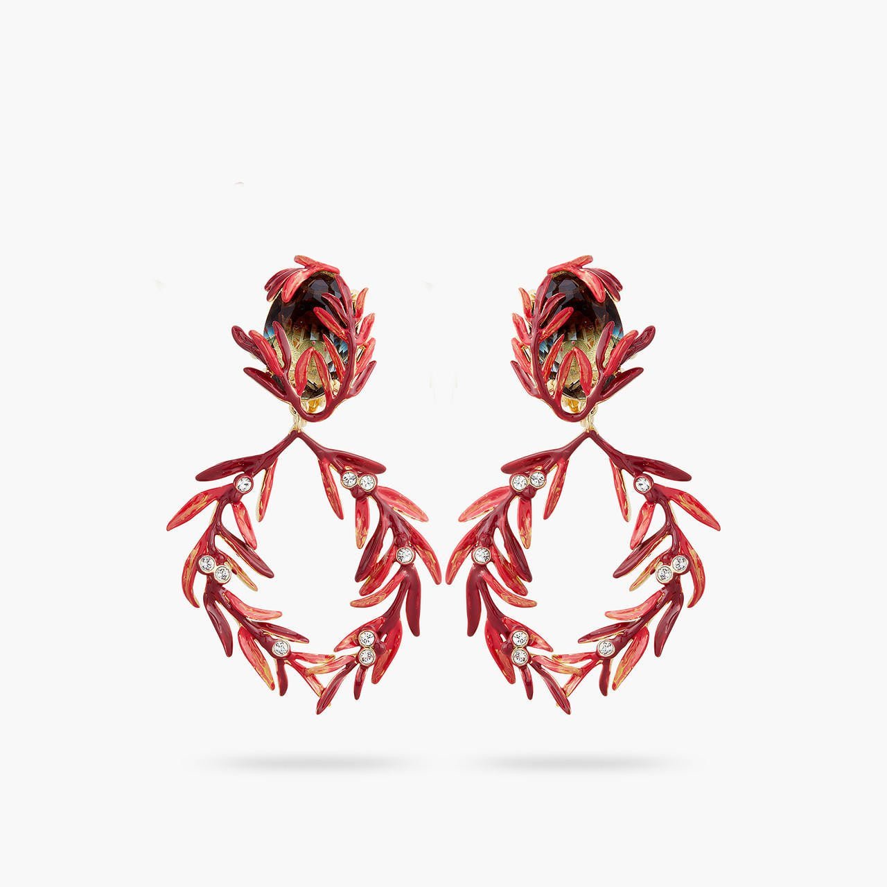Foliage, Stones And Small Crystals Earrings | AQPS1041 - Les Nereides
