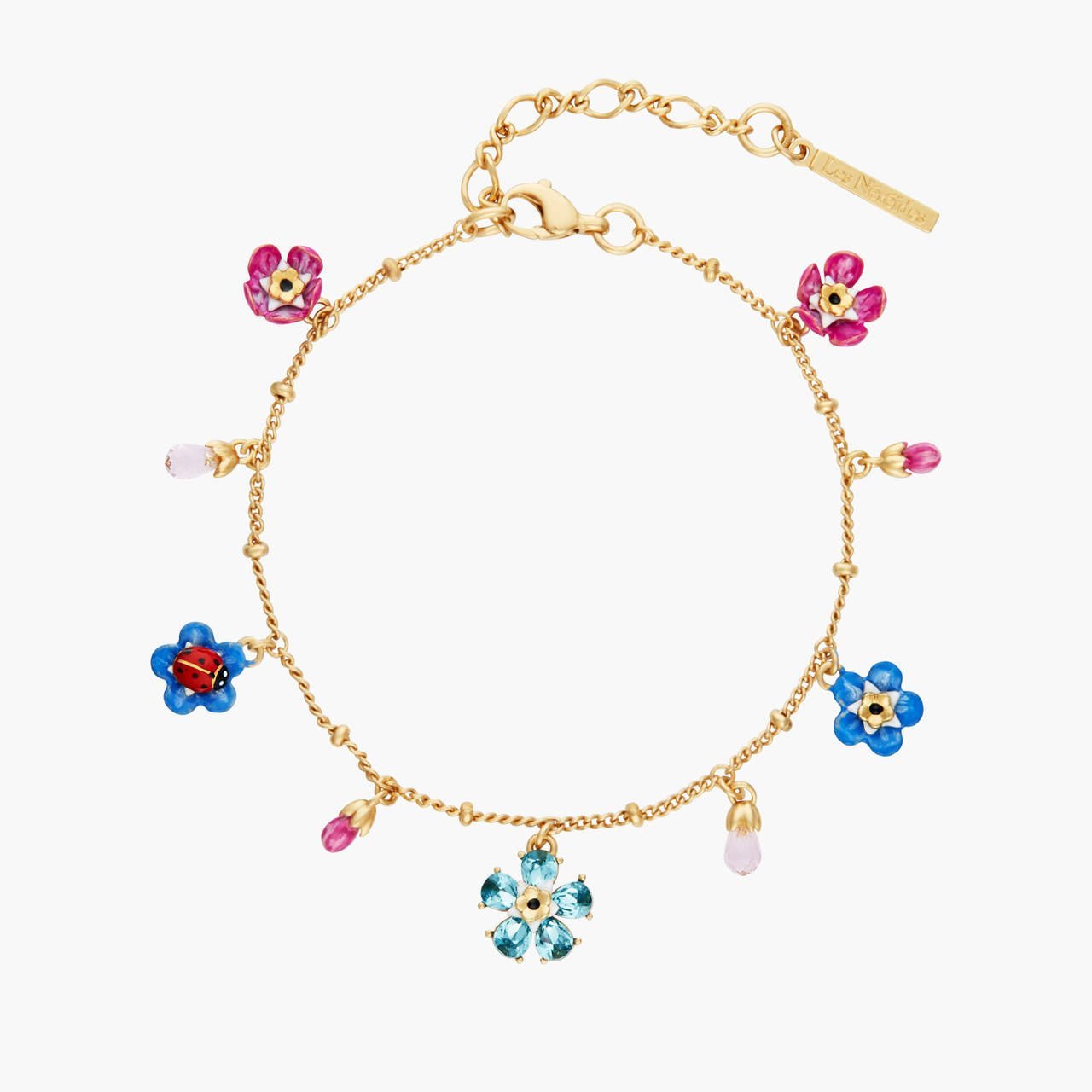 Forget - Me - Not And Ladybird Faceted Crystal Flower Charm Bracelet | ANBM2021 - Les Nereides