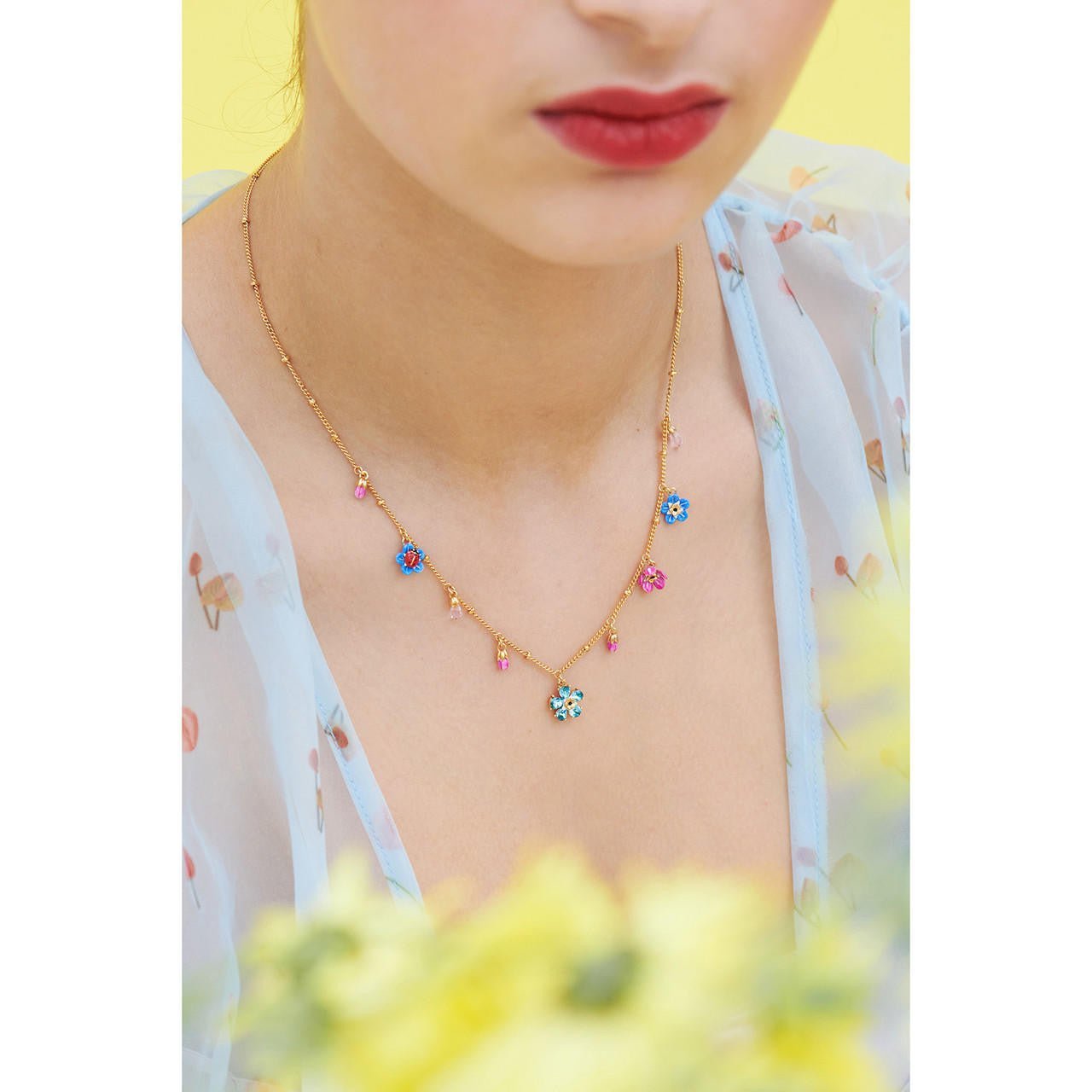 Forget - Me - Not And Ladybird Faceted Crystal Thin Necklace | ANBM3021 - Les Nereides