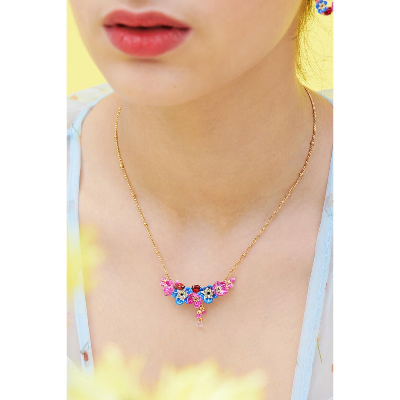 Forget - Me - Not Rosebuds And Ladybird Statement Necklace | ANBM3011 - Les Nereides