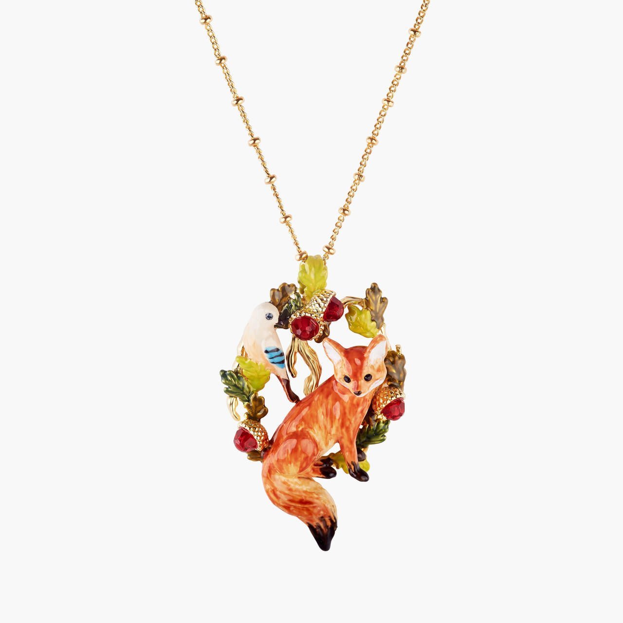 Fox Cub And Jay Pendant Necklace | AMEF3031 - Les Nereides