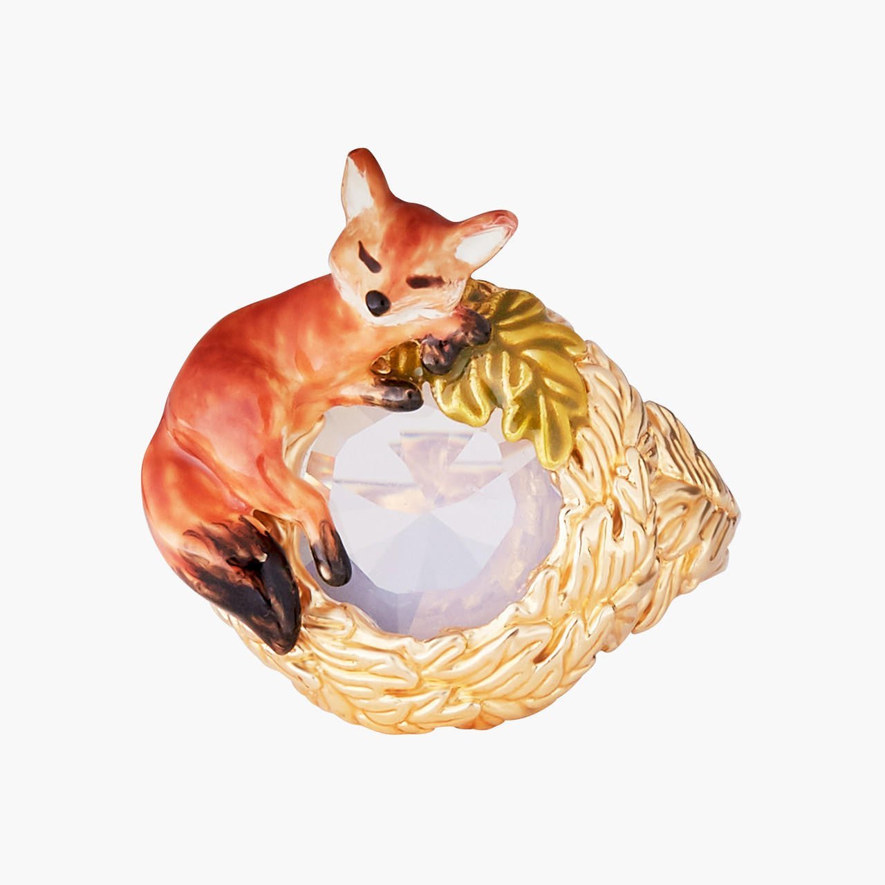 Fox Cub And Oak Leaves Crown Cocktail Rings | AMEF601/11 - Les Nereides