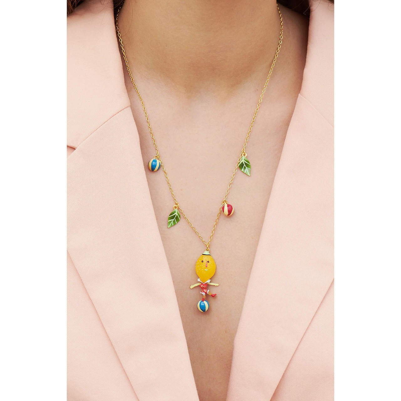 Fruit Circus Lemon And Balloon Balancing Act Pendant Necklace | ANFC3051 - Les Nereides