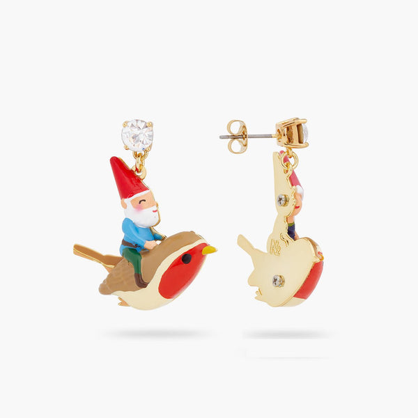 Garden Gnome And Bird Asymmetrical Earrings | ARCP1041 - Les Nereides