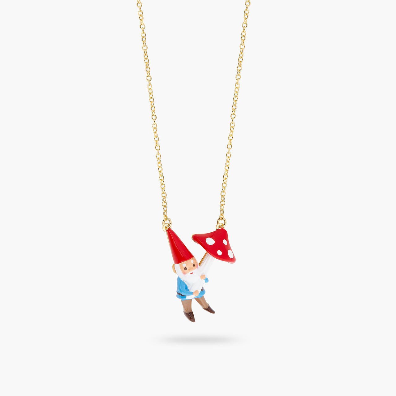 Garden Gnome And Mushroom Pendant Necklace | ARCP3091 - Les Nereides