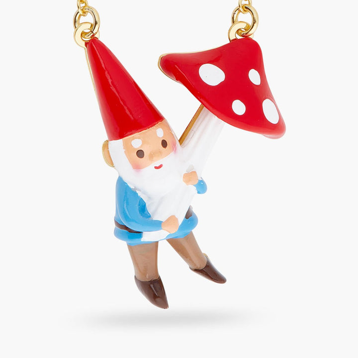 Garden Gnome And Mushroom Pendant Necklace | ARCP3091 - Les Nereides