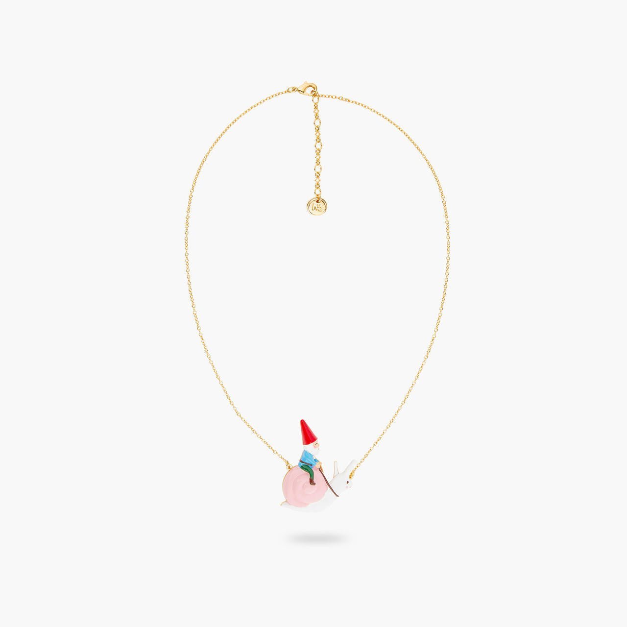 Garden Gnome And Snail Riding Pendant Necklace | ARCP3051 - Les Nereides