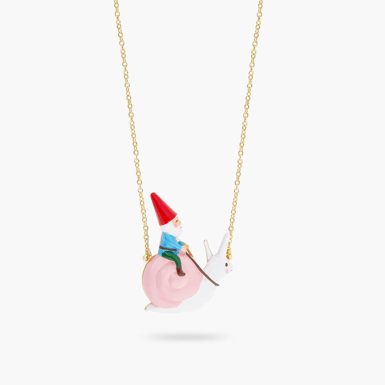 Garden Gnome And Snail Riding Pendant Necklace | ARCP3051 - Les Nereides